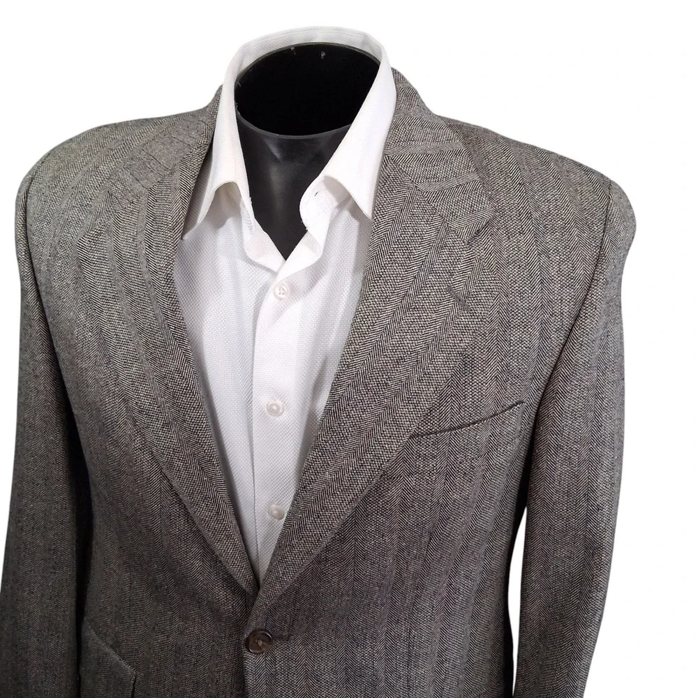 Chaps Ralph Lauren Tweed Sport Coat 38S Brown Herringbone Silk Wool Vintage
